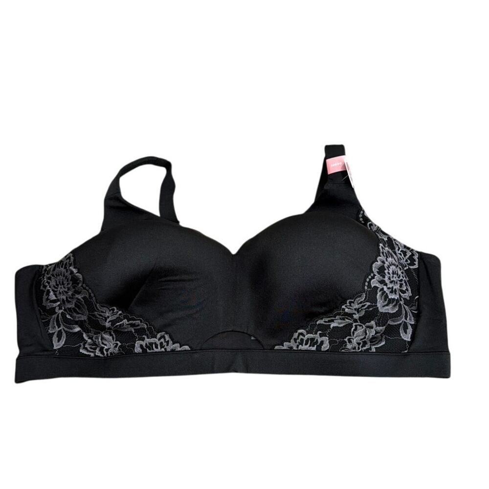 Cacique Comfort Bliss® Lightly Lined No-Wire Bra With Lace Black Size 50DDD New
